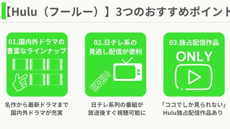 動画配信サービスHuluのおすすめポイント。